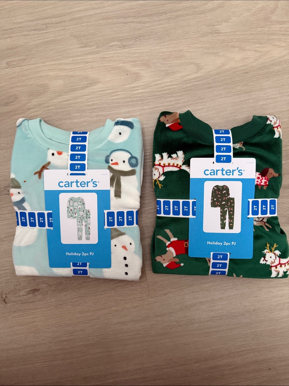 2 packs of carter's Holiday 2pc Pajama Set - Light Blue & Dark Green